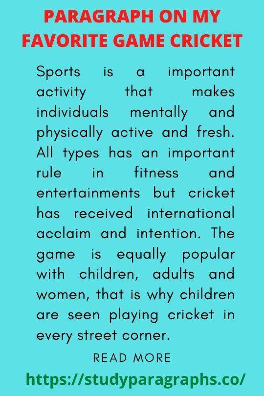 Short Paragraph On My Favorite Game Cricket For Class 4 - 7