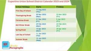 Cupertino Union School District Calendar 2023 and 2024