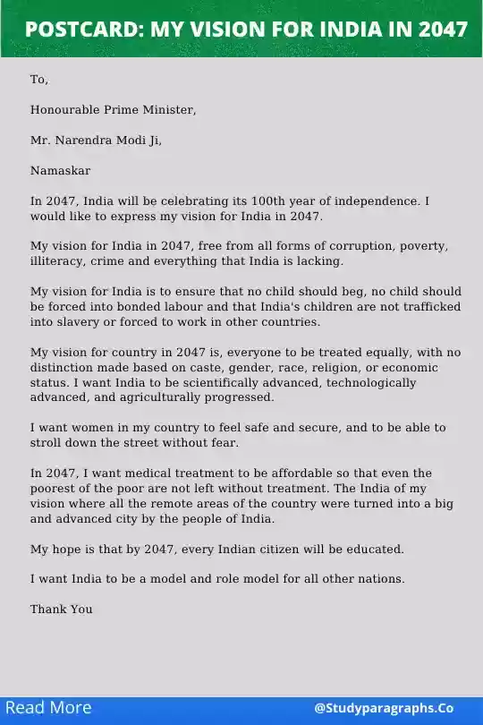 My vision for India in 2047 postcard in ten lines