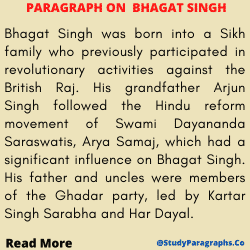Paragraph On Bhagat Singh In English For All Class Students