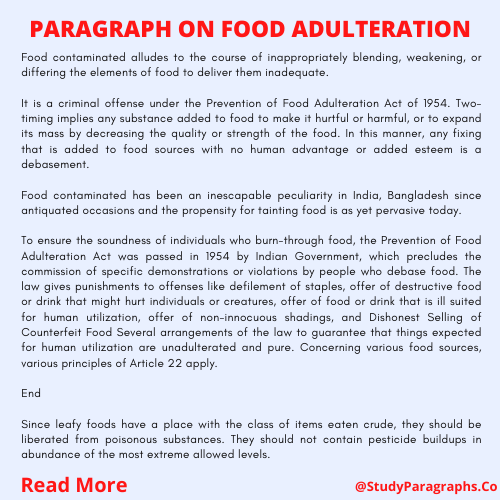 Food Adulteration Paragraph Writing Example For Students