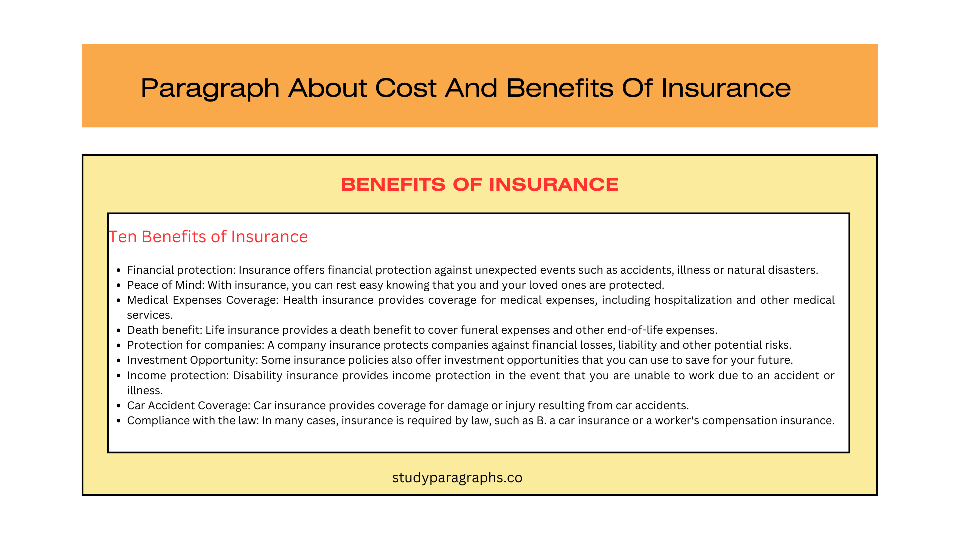 Write A Paragraph On Cost And Benefits Of Having Insurance.